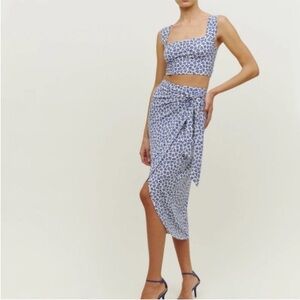 Reformation Rika Wrap Skirt and Top Set in Bombay Blue Floral